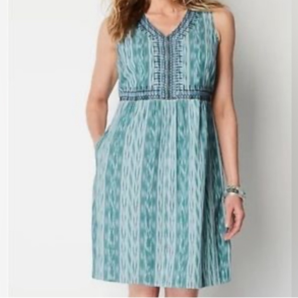 J. Jill Teal Patterned Midi Dress
